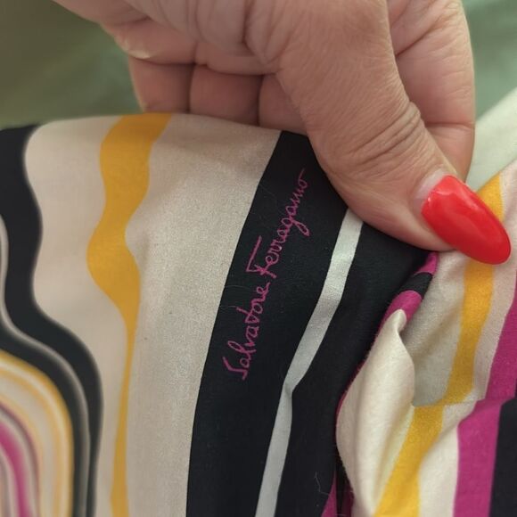 Salvatore Ferragamo 100% cotton Striped Multicolor bell sleeve belted Dress, S - Picture 7 of 13